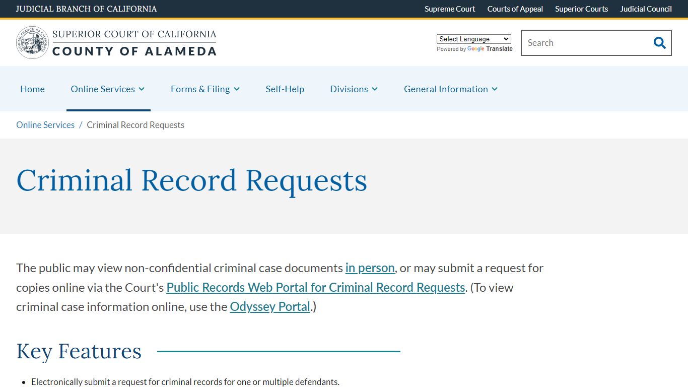 Criminal Record Requests | Superior Court of California | County of Alameda